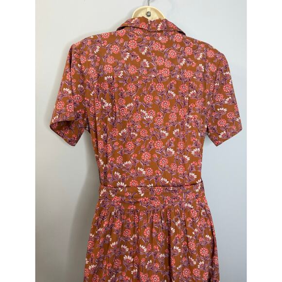 Lea Floral Shirt Midi Dress Short Sleeve Belted Women's M - Picture 8 of 12